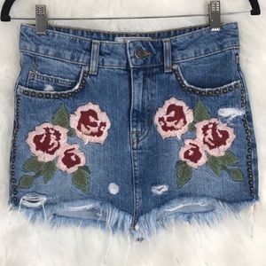Free People Embroidered Denim Skirt